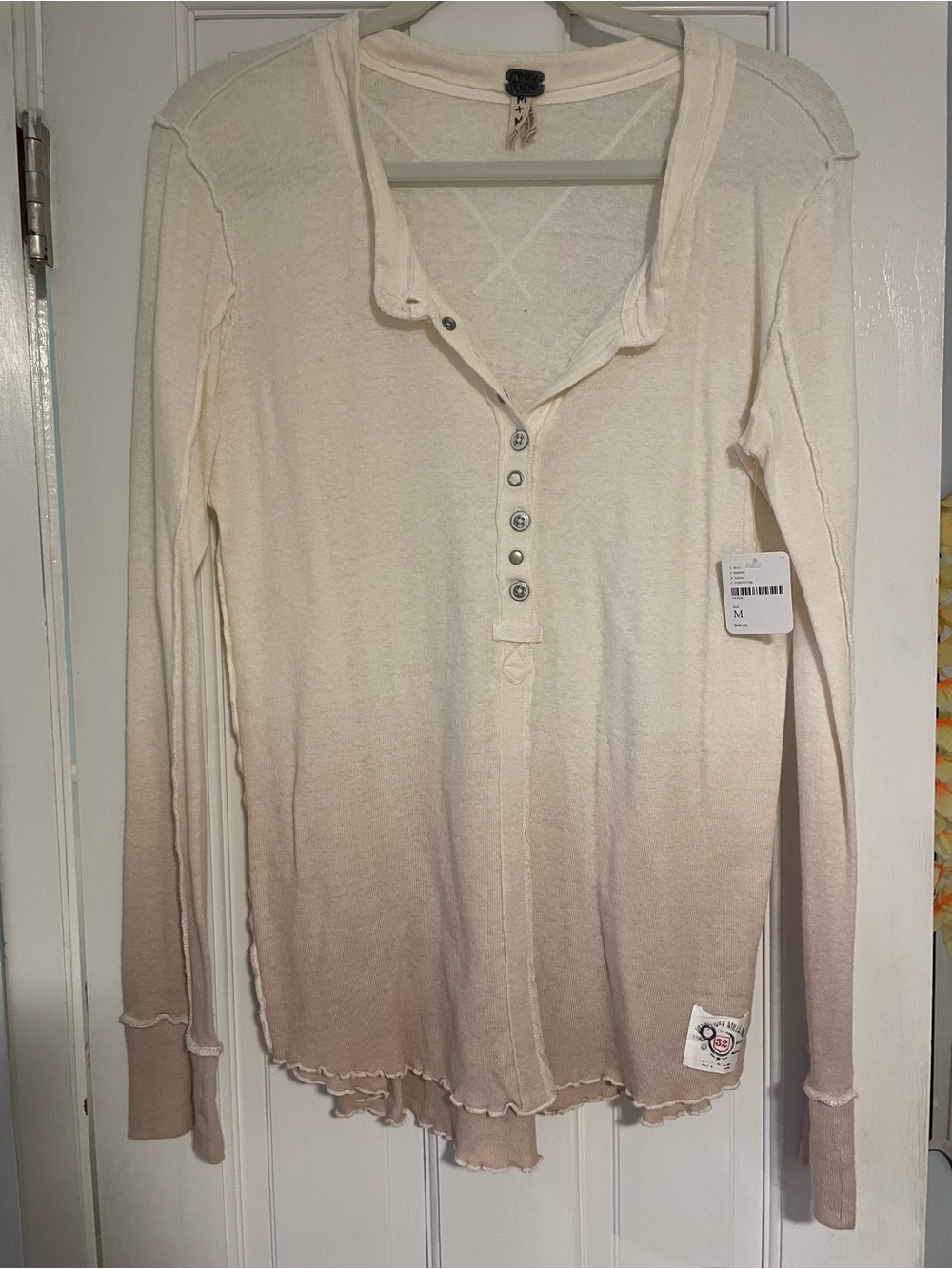 Free People- We The Free Cream/Tan Ombre Henley Long Sleeve Button Up
